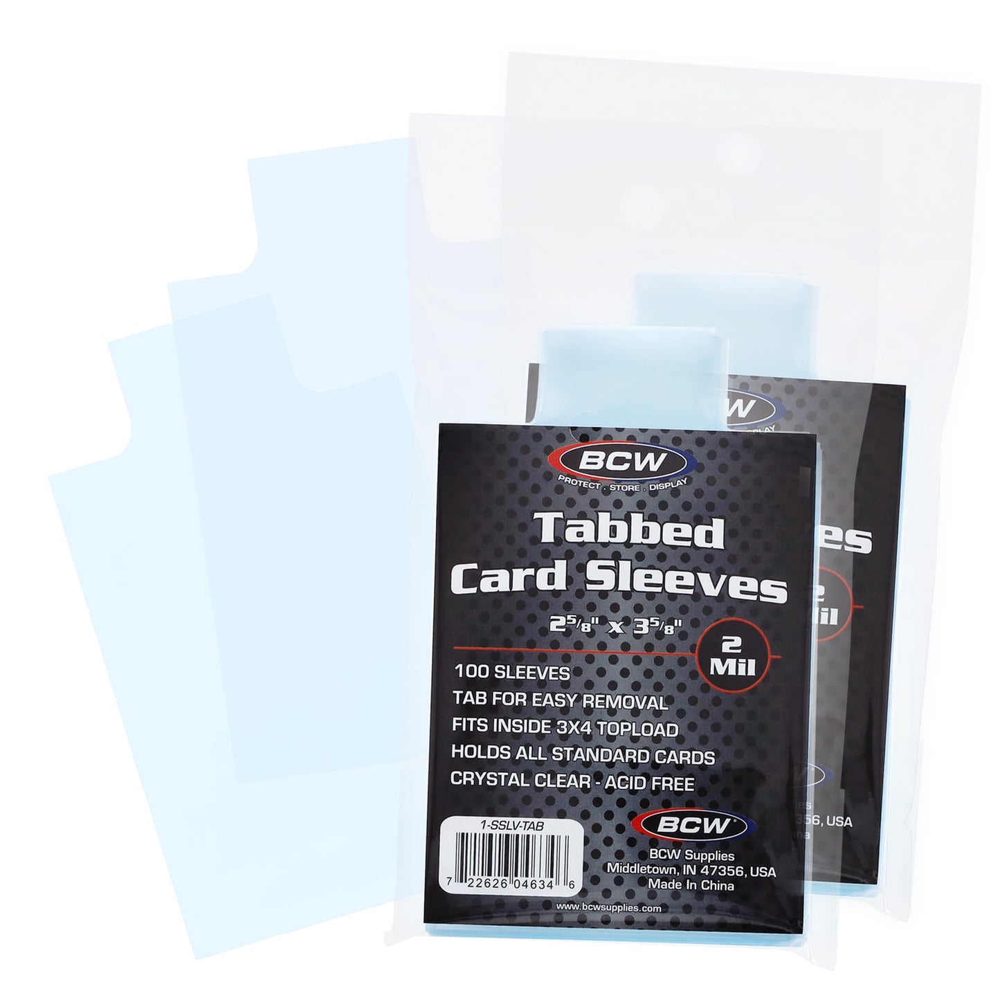 BCW Tabbed Card Sleeves (200 Pack) - Grading Sleeves for PSA, BGS, SGC, CSG, & HGA, Pull Tab for Standard Cards | Fits Toploaders & Semi Rigid Holders