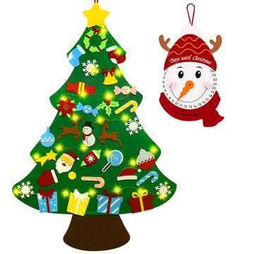Flechllary 3ft DIY Felt Christmas Tree for Toddlers, Set Plus Snowman Advent Calendar with 33 Removable Ornaments, Wall Hanging Xmas Gift for Kids