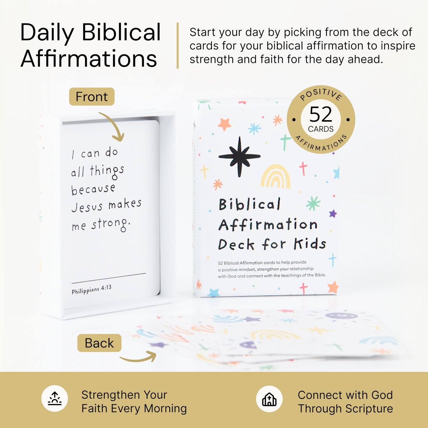 Kids Christian Affirmation Cards | 52 Biblical Affirmations with Bible Verse | Encouragement Christian Gift for Girls and Boys | Inspirational Prayer