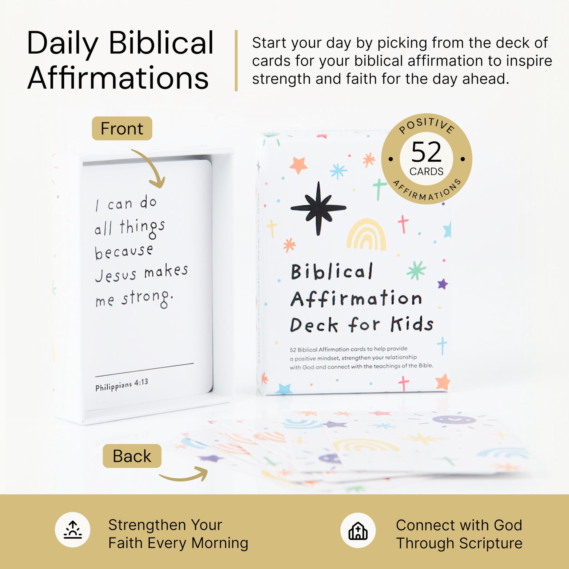 Kids Christian Affirmation Cards | 52 Biblical Affirmations with Bible Verse | Encouragement Christian Gift for Girls and Boys | Inspirational Prayer