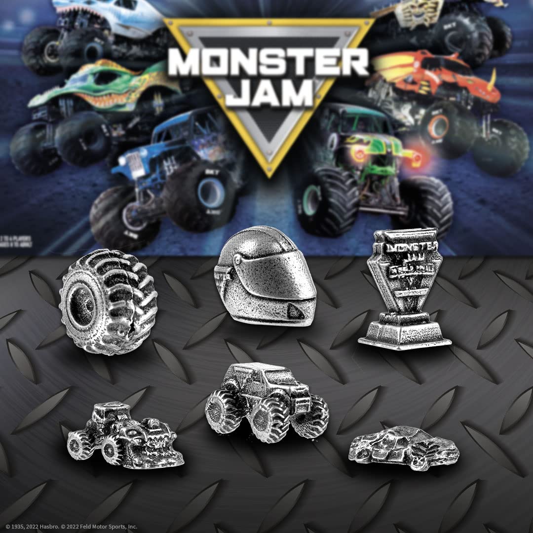 USAOPOLY Monopoly: Monster Jam | Buy, Sell, Trade Iconic Trucks Including Grave Digger, Max-D, El Toro Loco, Dragon’s Breath Classic Monopoly Game
