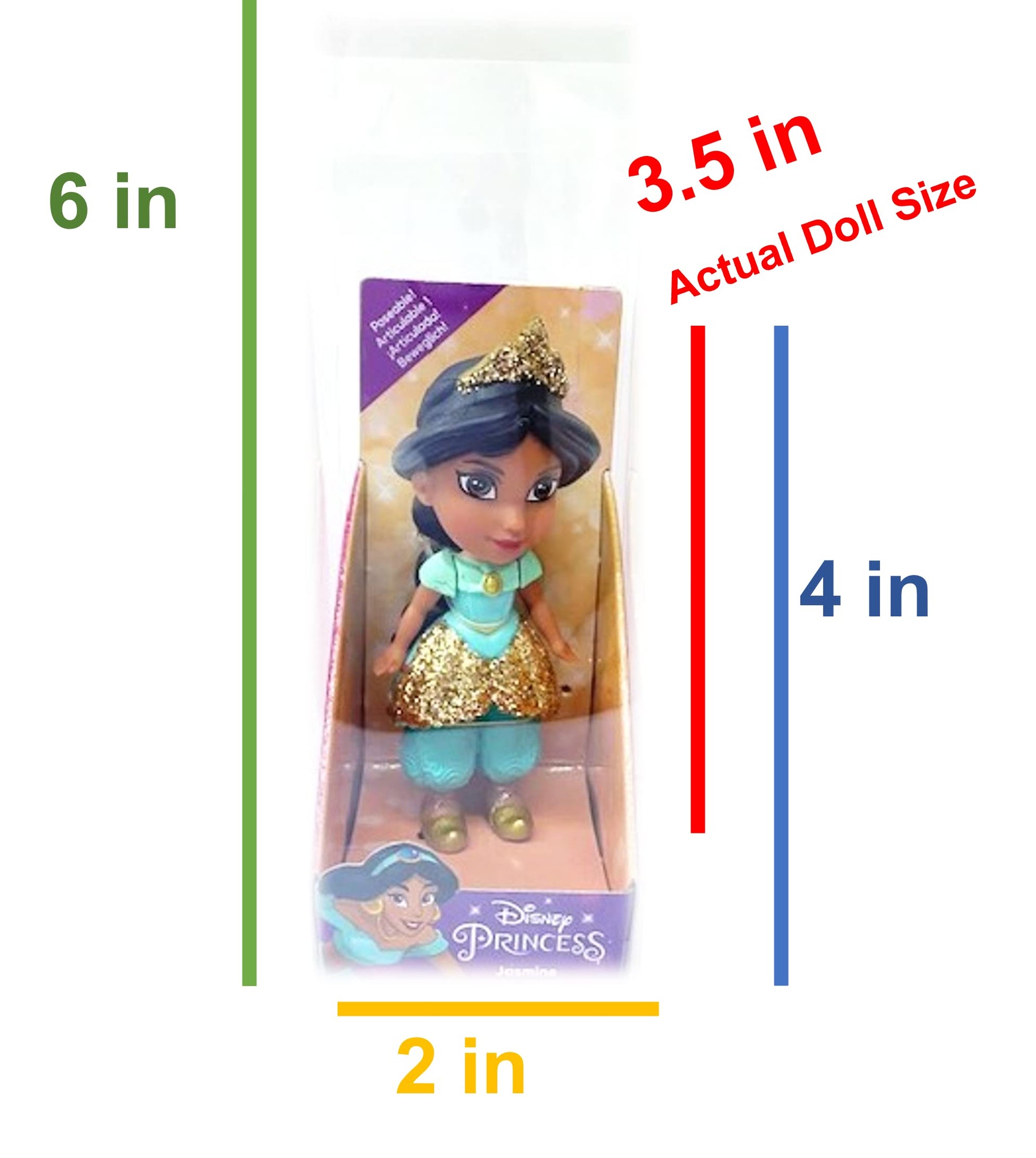 Amarina Packed in Clear Box for Gift Disney Princess Mini Poseable 3.5 inch Doll Choose from All 11 Style Princess Characters (Jasmin) (217584PQ)