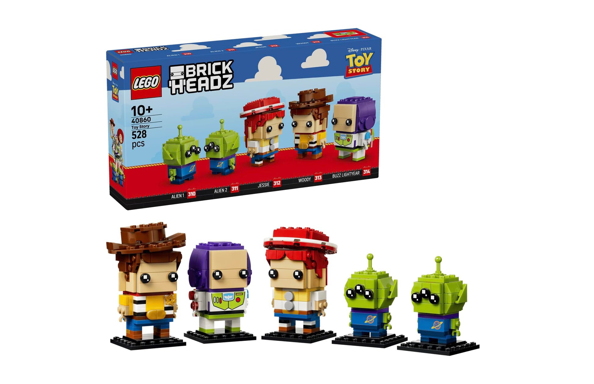 LEGO BrickHeadz Disney Toy Story - 528-Piece Building Set with Woody, Buzz Lightyear, Jessie & Aliens, Collectible Pixar Character Display Gift for