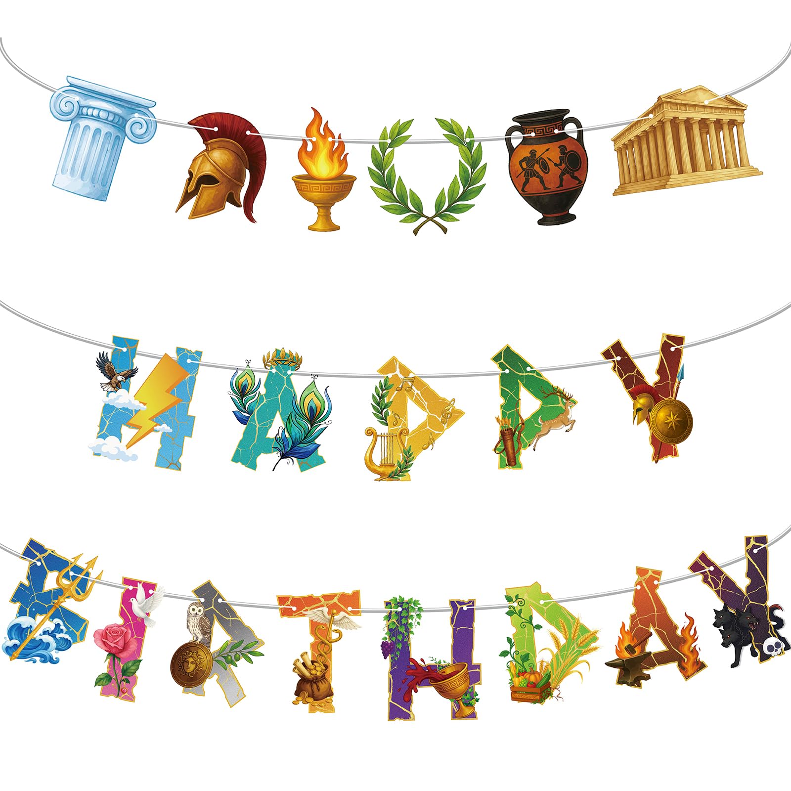 Greek Mythology Birthday Banner, Olympian Gods Happy Birthday Banner, Htabiol Greek Mythology Party Decorations, Ancient Greece Decor, for Percy