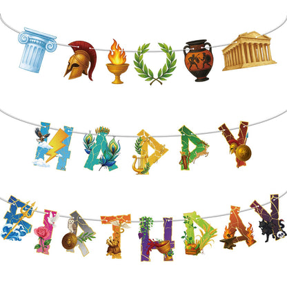 Greek Mythology Birthday Banner, Olympian Gods Happy Birthday Banner, Htabiol Greek Mythology Party Decorations, Ancient Greece Decor, for Percy