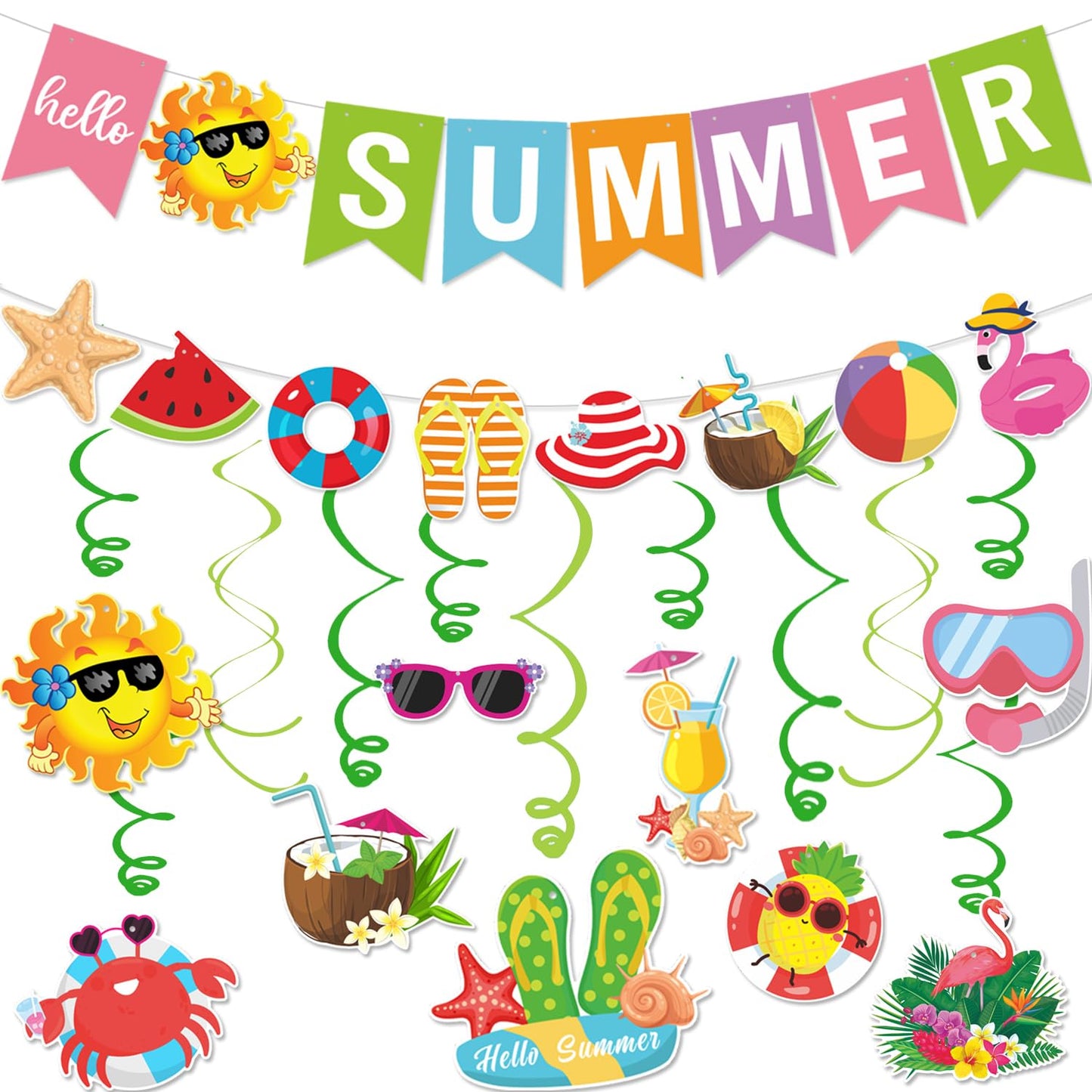 Summer Party Decorations Colorful Hello Summer Banner Summer Beach Pool Hanging Swirls Summer Vacation Garland Pool Summer Holiday Beach Party