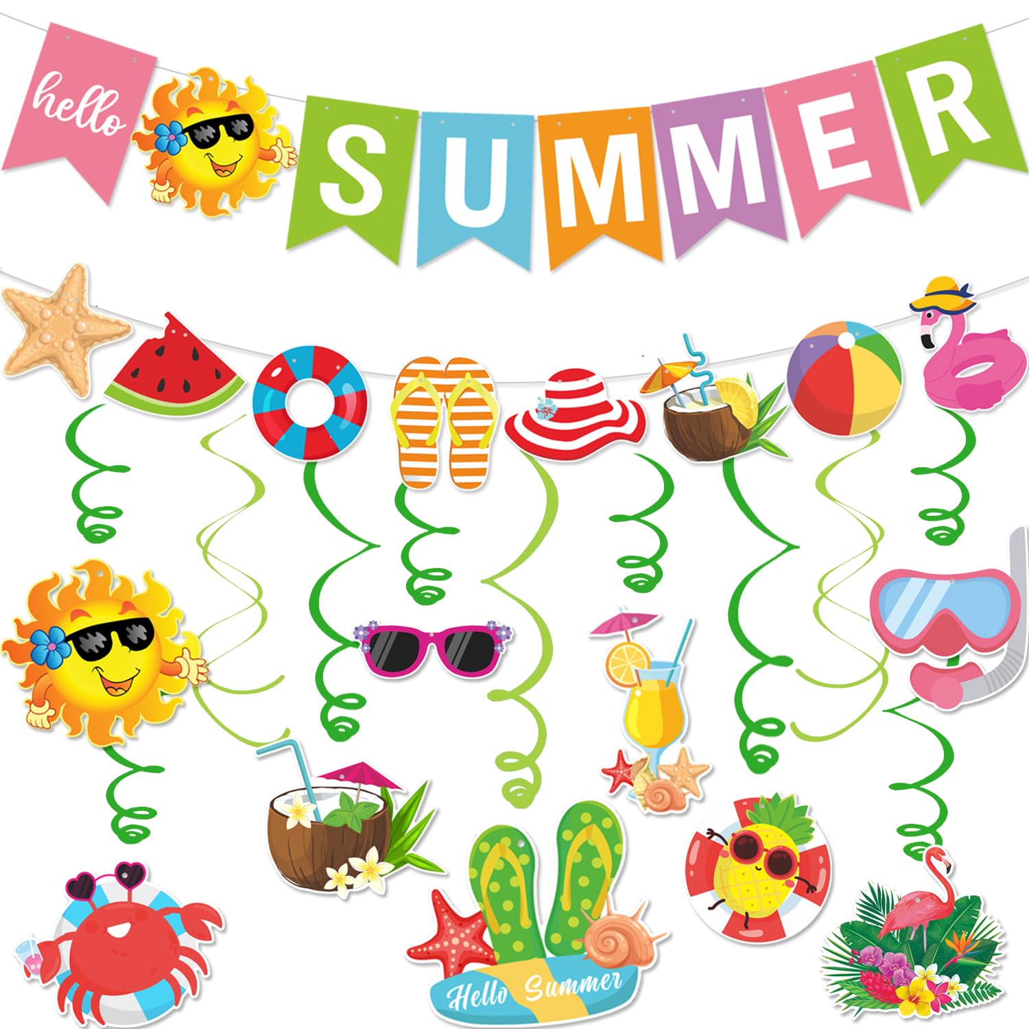 Summer Party Decorations Colorful Hello Summer Banner Summer Beach Pool Hanging Swirls Summer Vacation Garland Pool Summer Holiday Beach Party