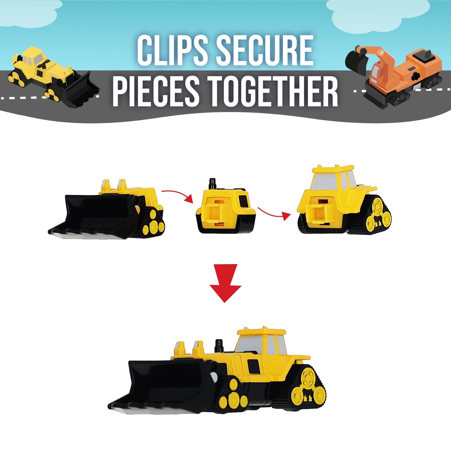 Popular Playthings Magnetic Vehicles for Toddlers 1-3, Mini Mix or Match Car Toys, Set of 7 Gift for Kids - Construction Trucks