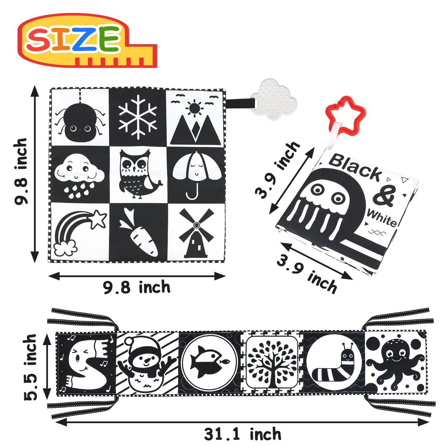 KUANGO Newborn Toys Black and White Baby Toys 0-3 Months High Contrast Baby Toys for Newborn - High Contrast Baby Soft Book Infant Tummy Time Toys