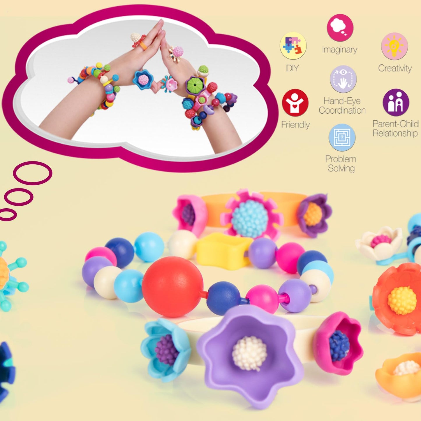 BIRANCO. Pop Beads, Jewelry Making Kit - Arts and Crafts for Girls 3-7 Years Old, Snap Beads Toys - Necklace, Bracelet, Ring Creative DIY Set - 520