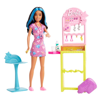 Barbie First Jobs Skipper Set with Dummy Doll, Ear Piercing Station with Piercing Tool, 10 Pairs of Earrings and 5 Accessories, Children's Toy, from 3