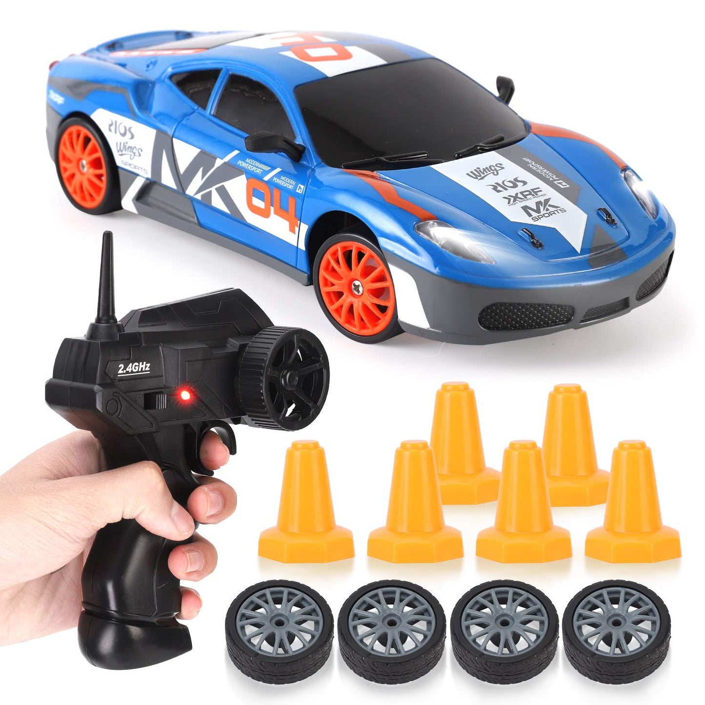 Liberty Imports RC Drift Car 1/24 2.4GHz 4WD Remote Control Sport Racing On-Road Vehicle with LED Light, Batteries and Drift Tires (Style 7)