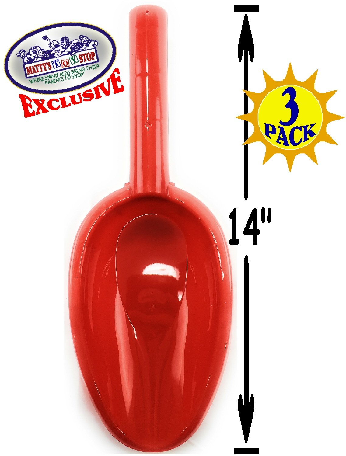 Matty's Toy Stop Kids Sand Shovels for Beach & Sandbox - 3 Pack 14" Long Handle Plastic Sand Scoops, Red Blue Green, Outdoor Beach Toys for Boys