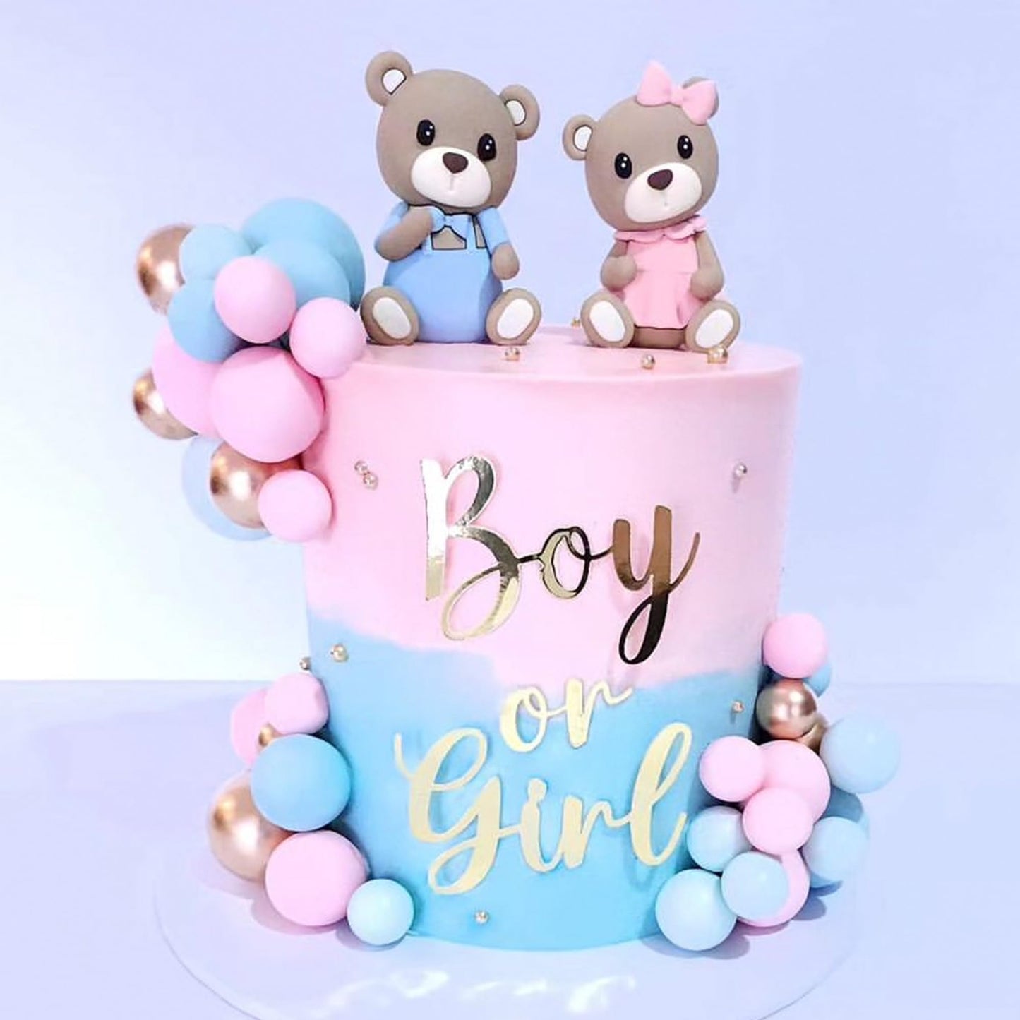 Bear Cake Toppers Gender Reveal Balls Cake Decorations for Boy Girl Gender Reveal Baby Shower Party Supplies