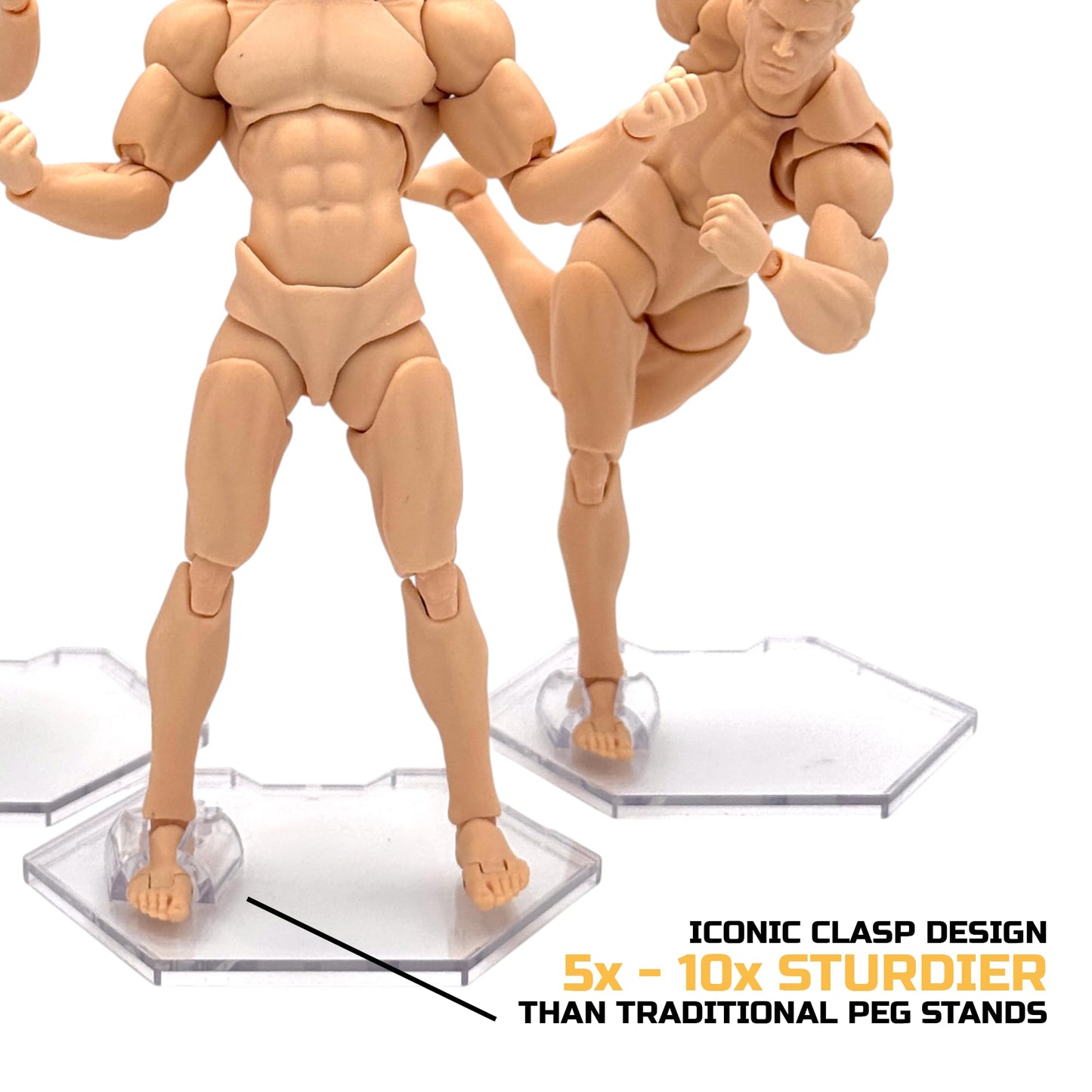 ElevateFigureDisplays Peg-Free Footstands (9-Pack), Action Figure Stands, Clear Plastic, 1/12 & 1/10 Scale, Adjustable (Peg Free Footstands)