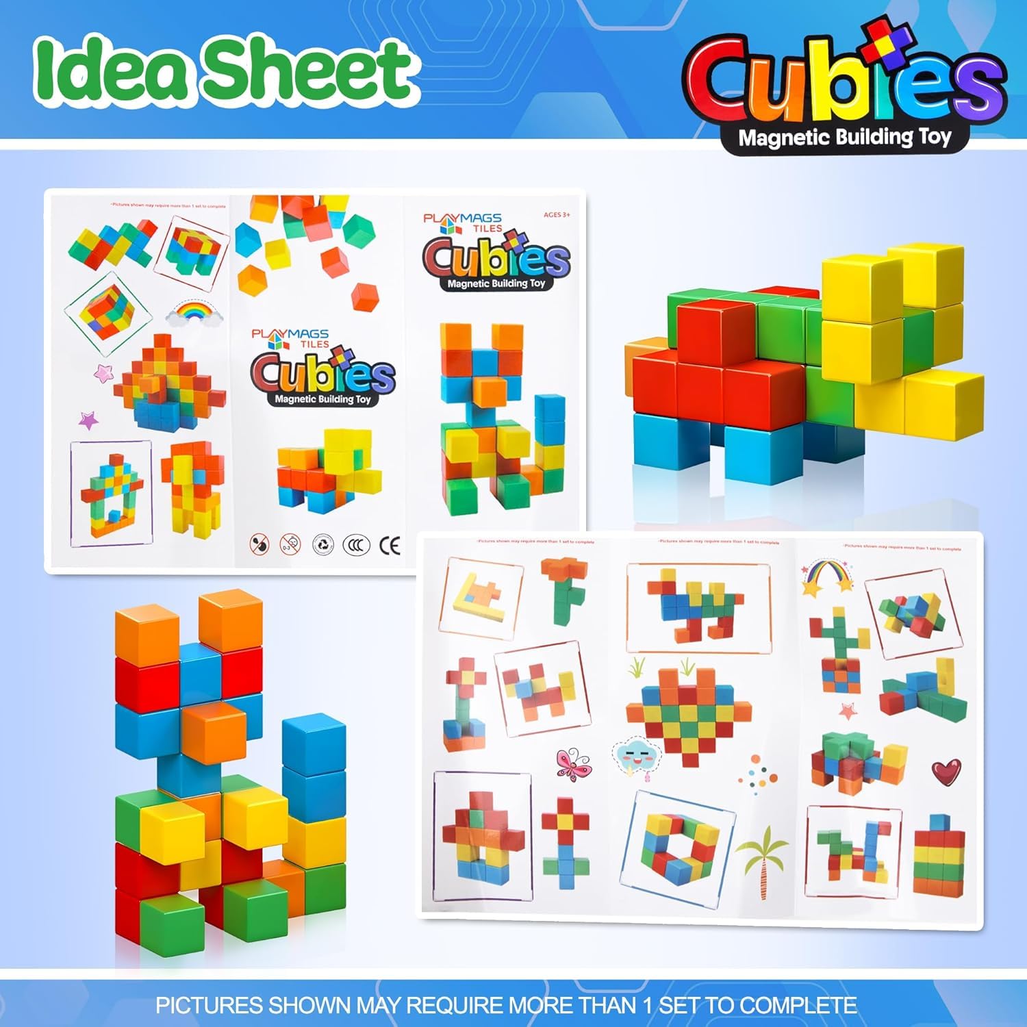 Playmags Magnetic Cubes Building Toy, 64pc 1.5 Inch Magnet Blocks, STEM Toys for Toddlers & Kids, Preschool Educational Sensory Construction Toy