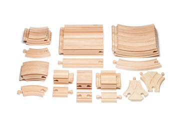 maxim enterprise, inc. Expansion Wooden Train Track Set, 54 Piece Hardwood Curved Tracks, Straight Tracks and Connectors for Railroad Crossing