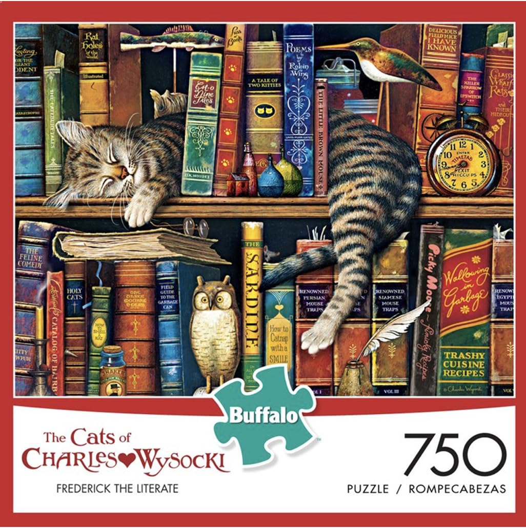 Buffalo Games - 500 Piece Wooden Jigsaw Puzzle Charles Wysocki Frederick The Literate, Unique Shaped Pieces, Giftable Wooden Box, Fabric Bag, Full