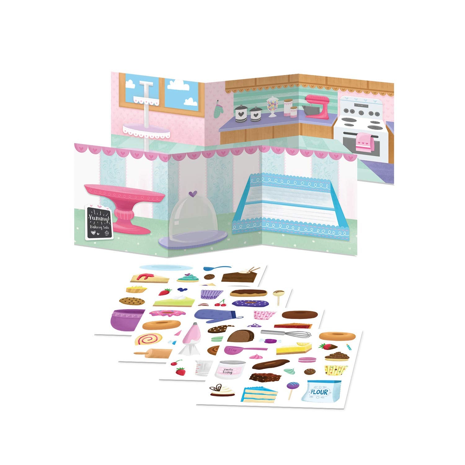 Peaceable Kingdom Reusable Sticker Totes: Sweet Shoppe - 2 Sticker Scenes & Over 80 Reusable Cling Stickers in a Carry Tote - Great for Trips, Errands