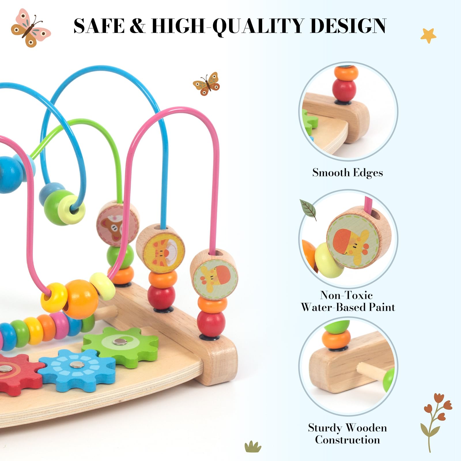 Bead Maze for Babies, Wooden Educational Abacus Beads Circle Toddler Toys - Colorful Roller Coaster Activity Game,Great Gift for Babies Toddlers Girls