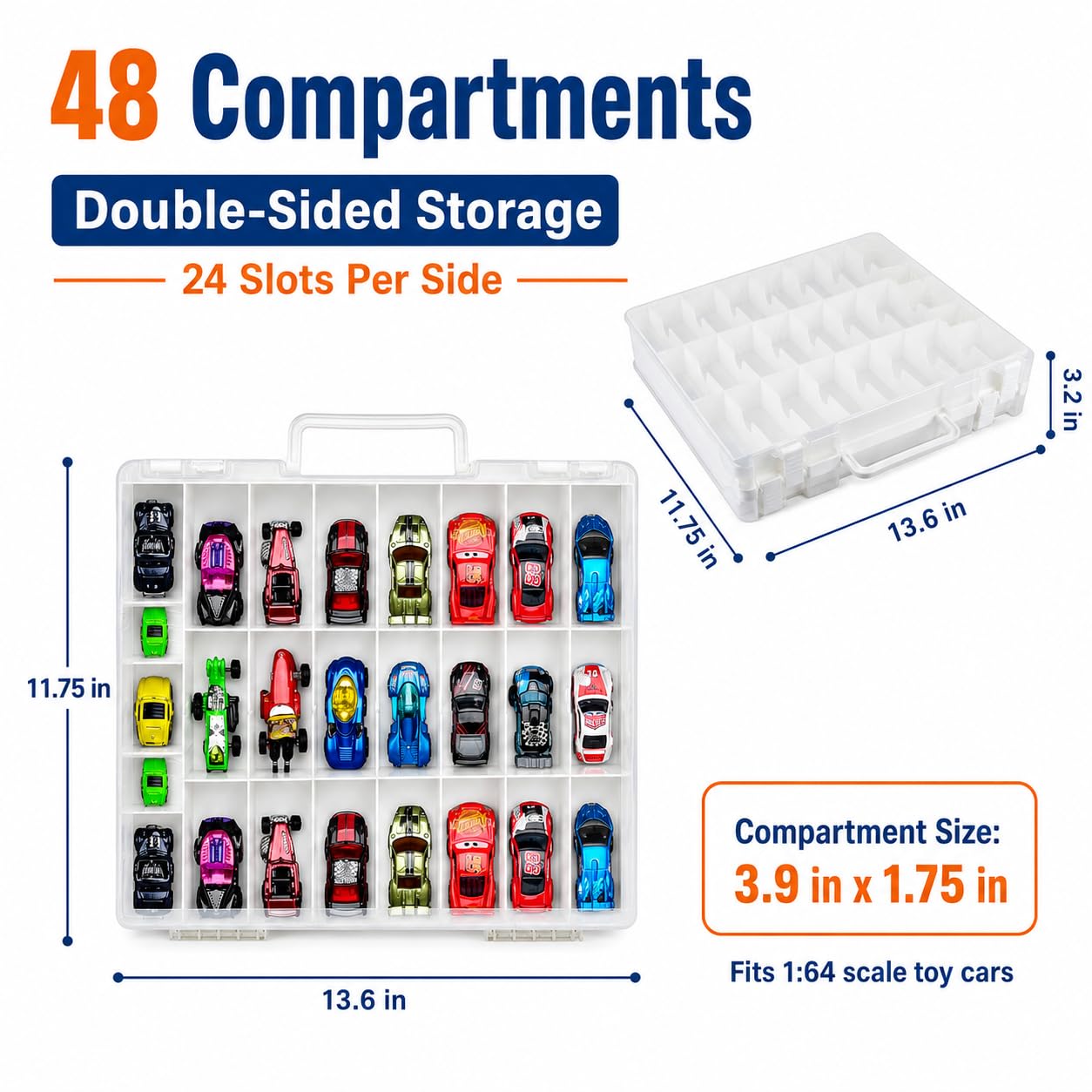 FULLCASE Toys Organizer Storage Compatible with Hot Wheels Car, Container for Matchbox Cars, Mini Toy, Small Dolls, Double Sided Carrying Box