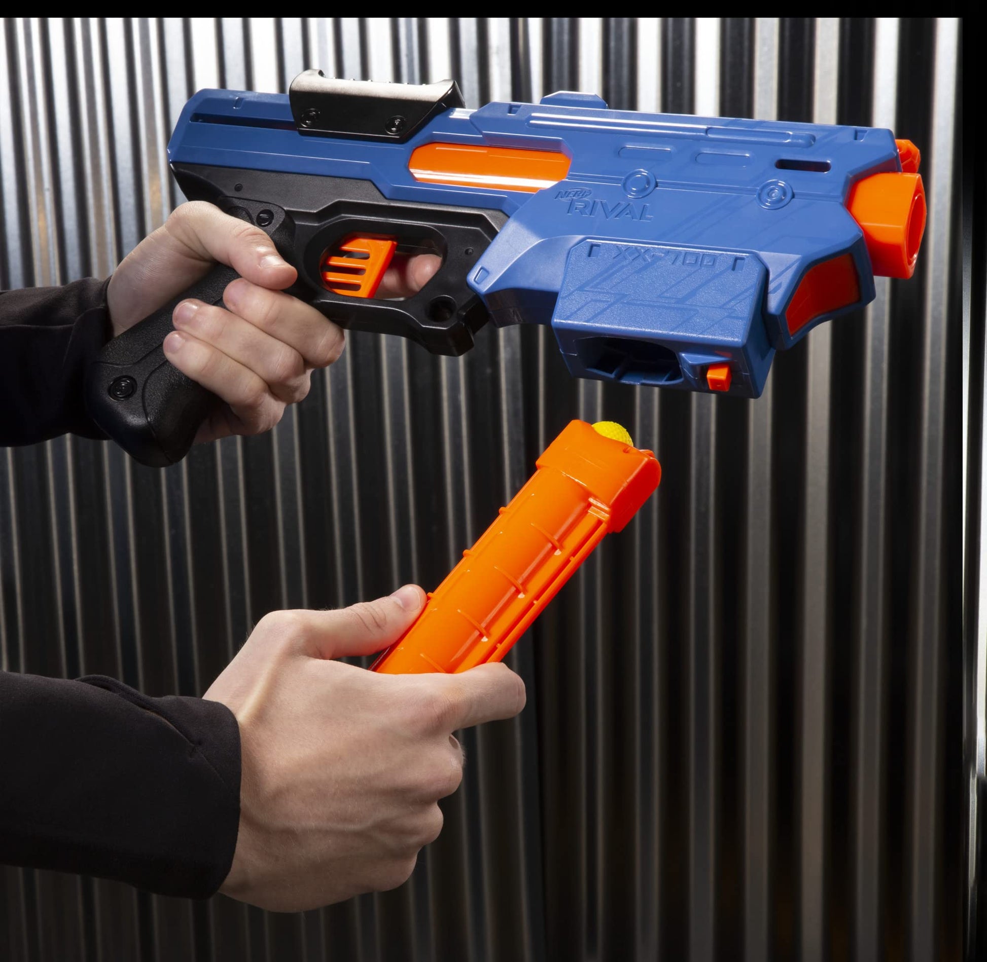 Nerf Rival Finisher XX-700 Blaster - Quick-Load Magazine, Spring Action, Includes 7 Official Rival Rounds - Team Blue