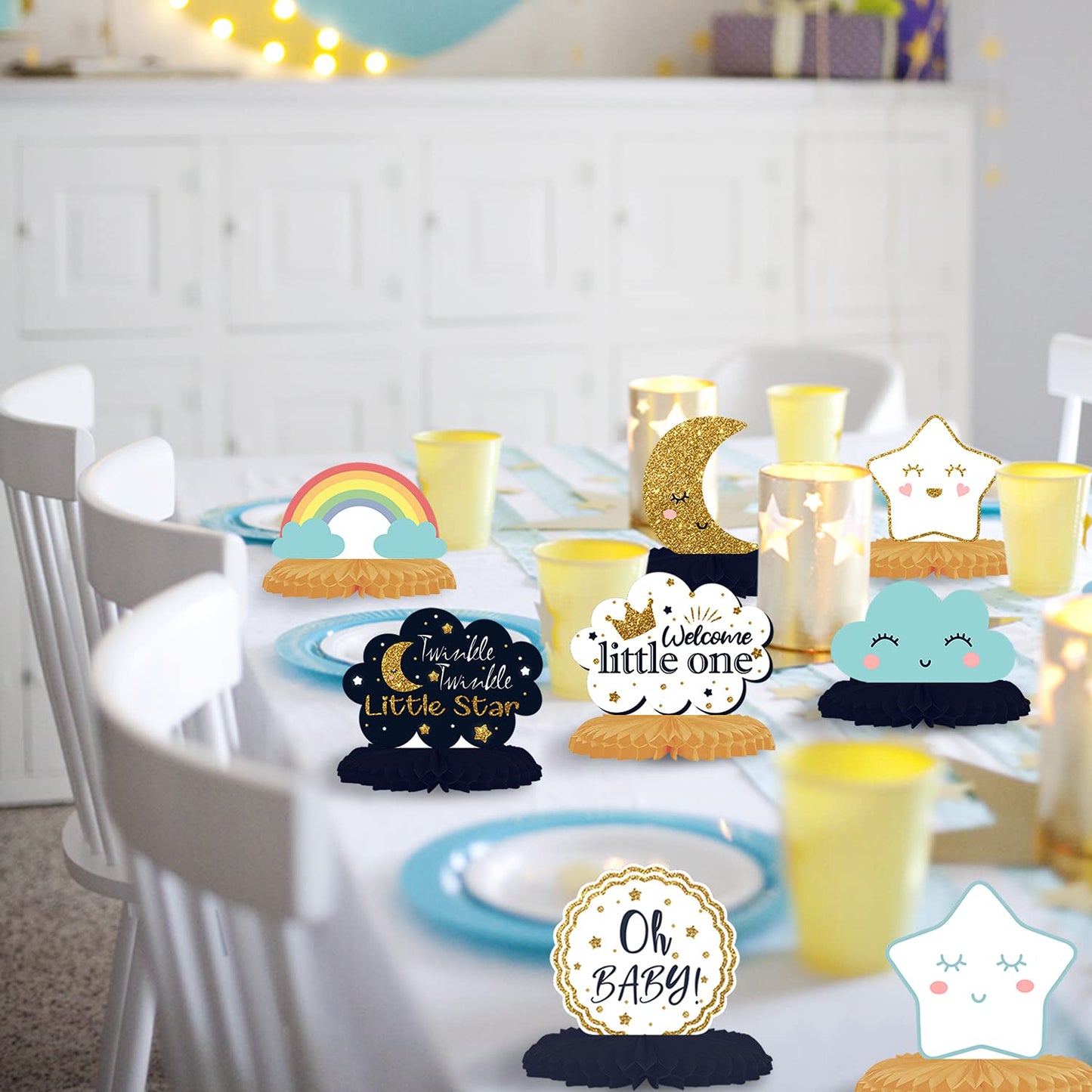 LINGTEER Twinkle Twinkle Little Star Table Honeycomb Stand Centerpieces - Cheers to Baby Shower First Birthday Welcome Little One Party Table
