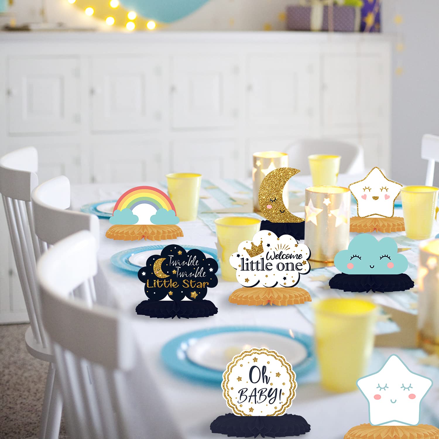LINGTEER Twinkle Twinkle Little Star Table Honeycomb Stand Centerpieces - Cheers to Baby Shower First Birthday Welcome Little One Party Table