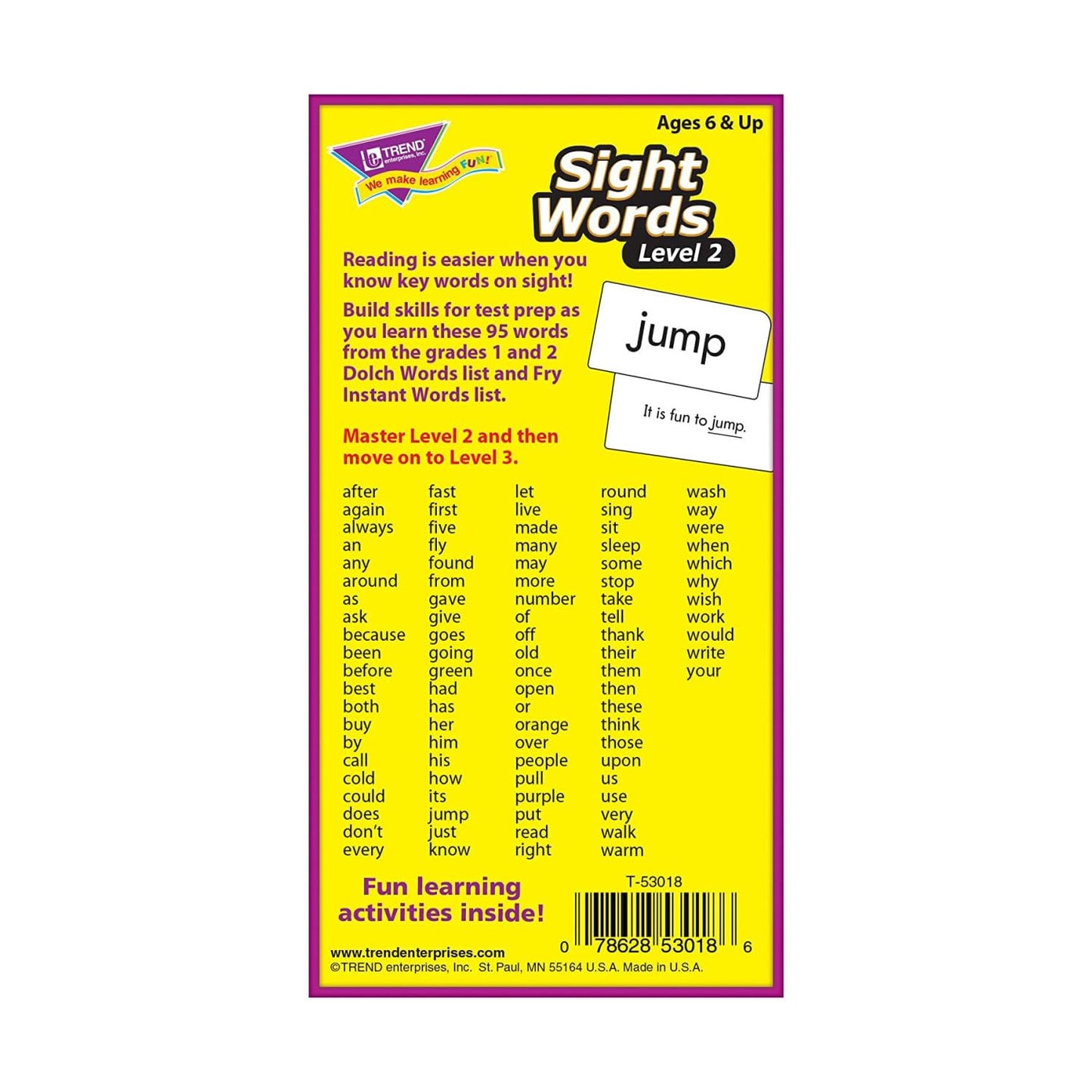 Trend Enterprises: Sight Words Level 2 Skill Drill Flash Cards, Dolch and Fry Words, Sentence Context, Great for Skill Building and Test Prep, 96