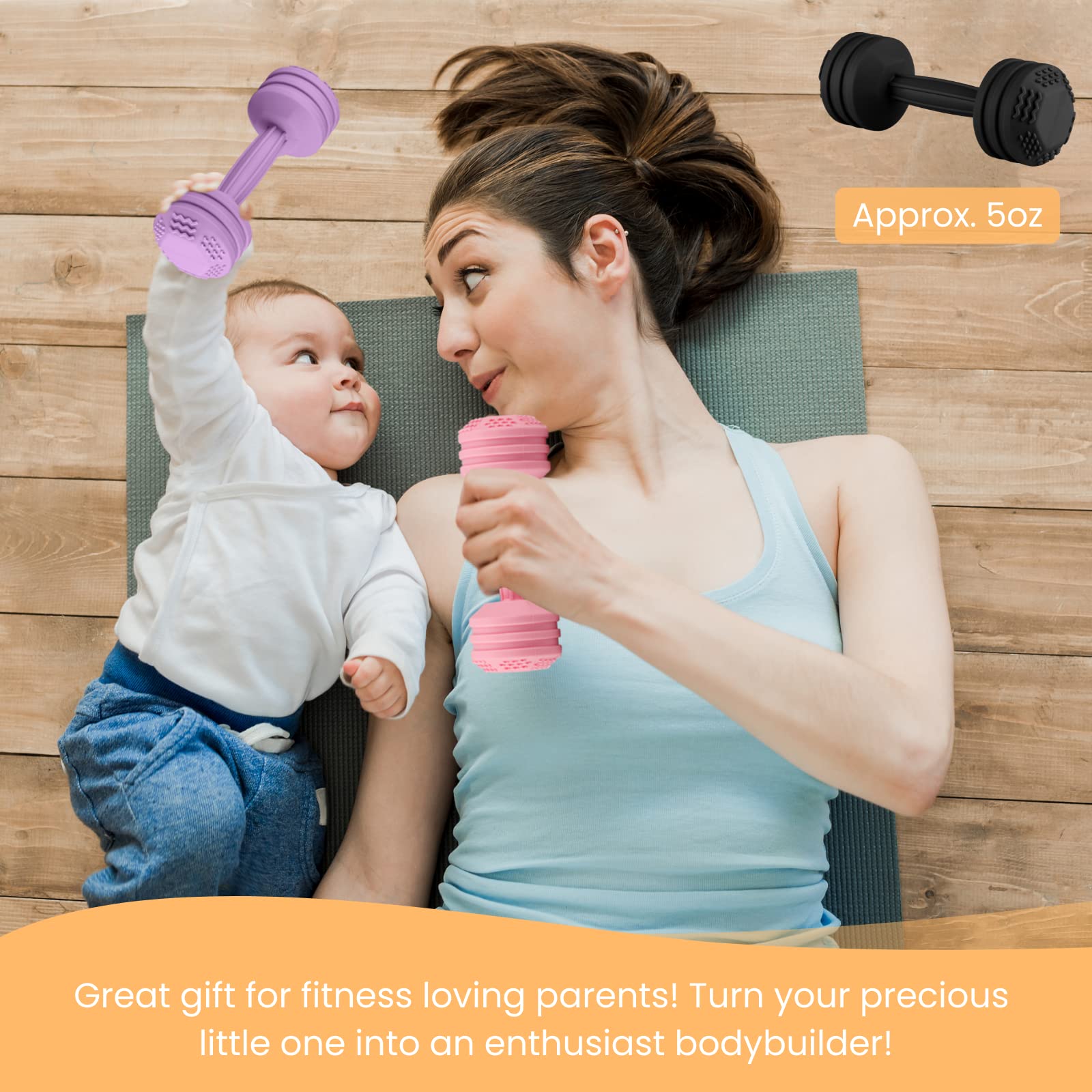 Baby Dumbbell Toy - Silicone Dumbbell Teether Toys Weight Rattle Sensory Toy for Babies - Great Gift for Baby and Toddler Girls or Boys (Black)