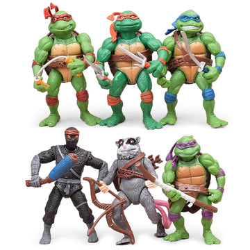 KLUKGE 6-Packs Turtles Action Figures 4.7 Inches Turtles Toys Multi-Jointed Movable Cartoon Turtle Toy Set Birthday Gifts for Friends and Fans