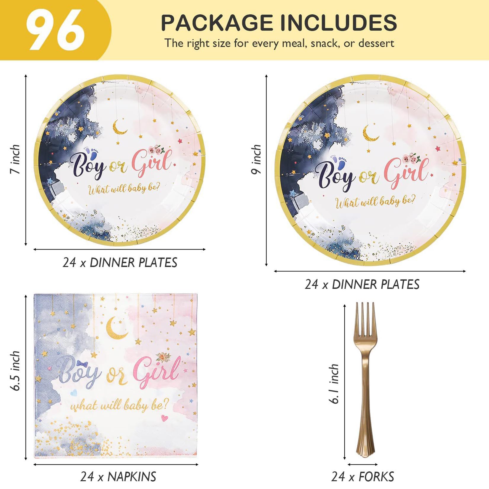 96PCS Gender Reveal Party Supplies Tableware Kit for 24 Guests