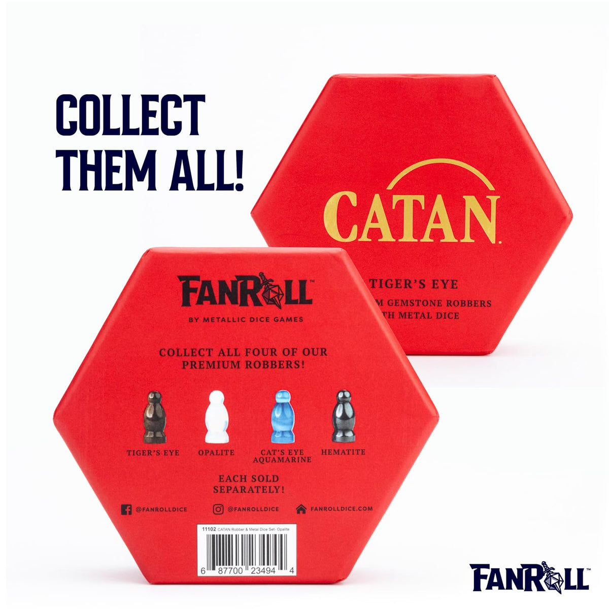FanRoll Compatible with Catan Premium Robber & Metal Dice Set, Tiger's Eye