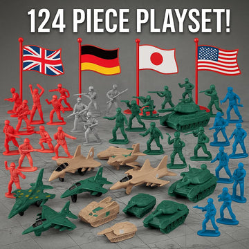 Liberty Imports Army Men Toy Soldiers Playset Bucket - WWII Action Figures with Military Vehicles, Accessories & Flags - Kids Imaginative Battle Toy