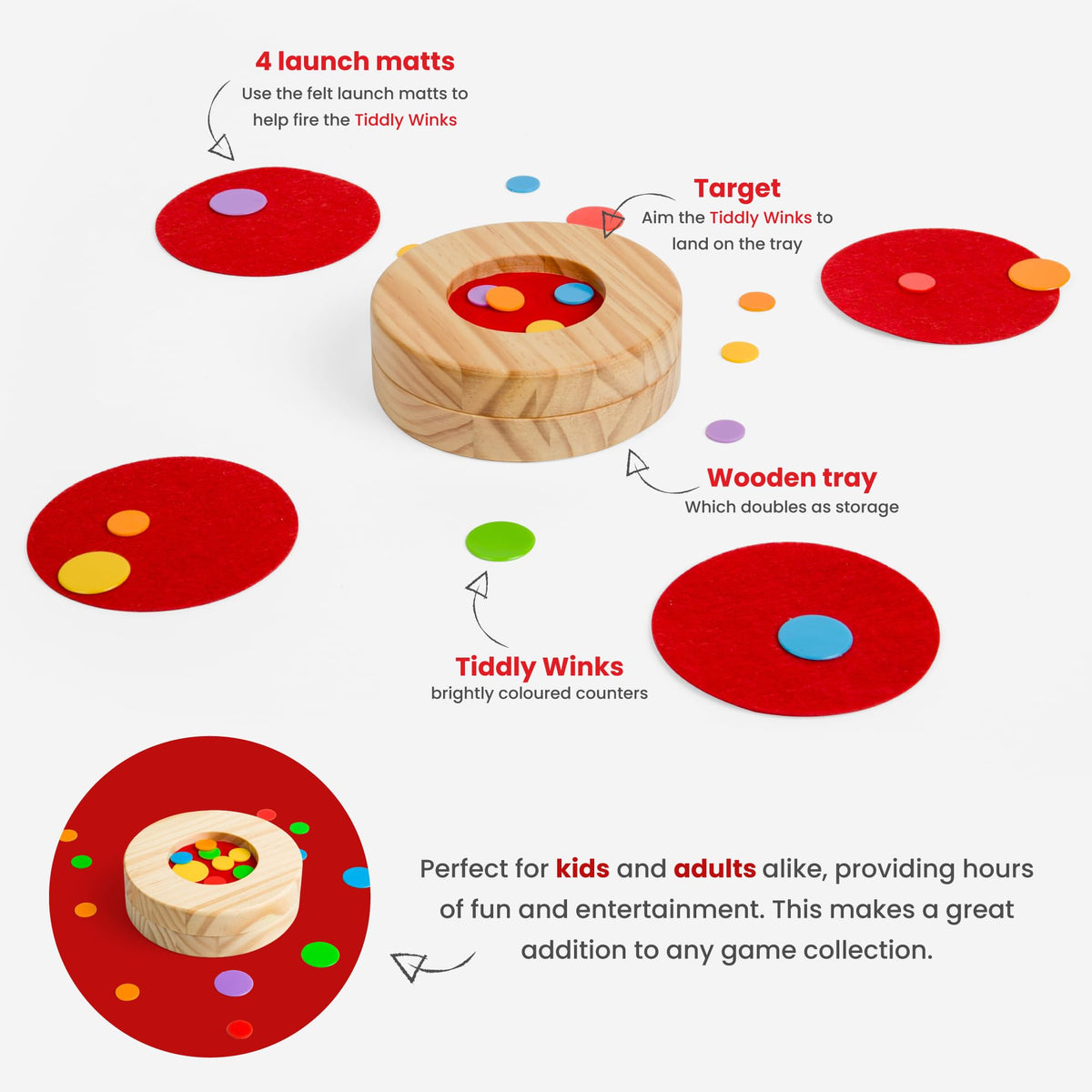 Bigjigs Toys, Tiddlywinks Game, Wooden Toys, Tiddly Winks, Board Games, Travel Games for Kids, Pocket Money Toys, Traditional Games, Board Games for