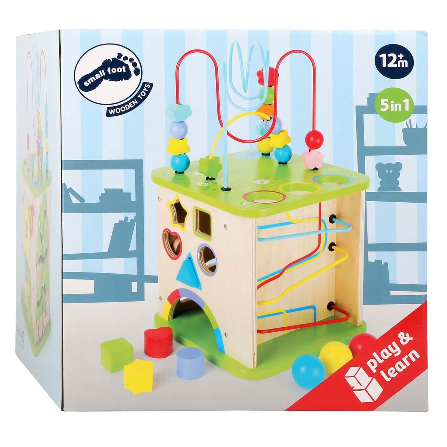 Small Foot 10605 Wooden motoric Cube with Five Sides of Fun, incl. motoric Loops and Ball Track, Multi