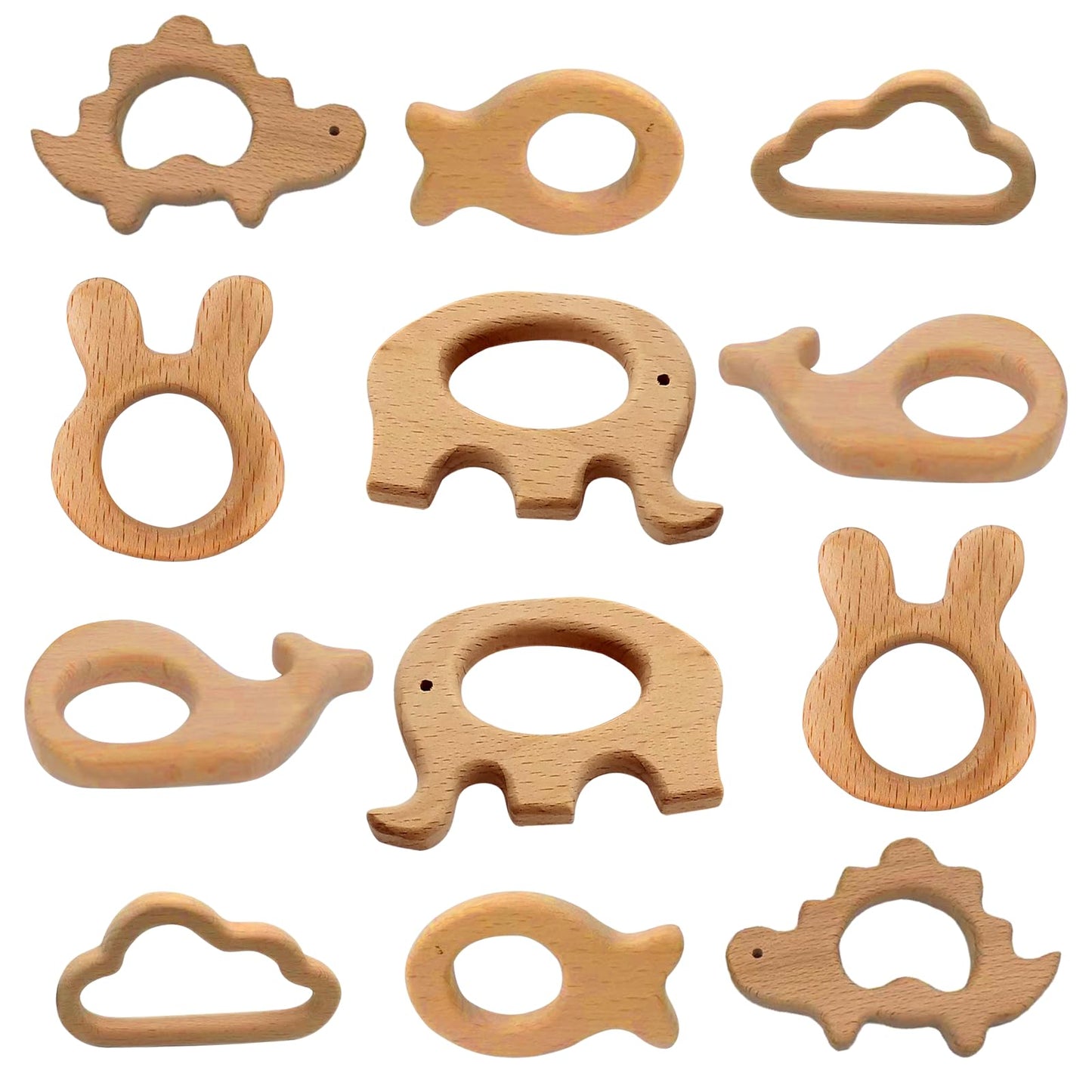 OSTTRPO 12-Pcs Baby Teether Toys,Wooden Teethers for Babies - Wooden Animal Toys, Teething Rings, Toddler Chew Toys?Baby Teething Rings and Wooden