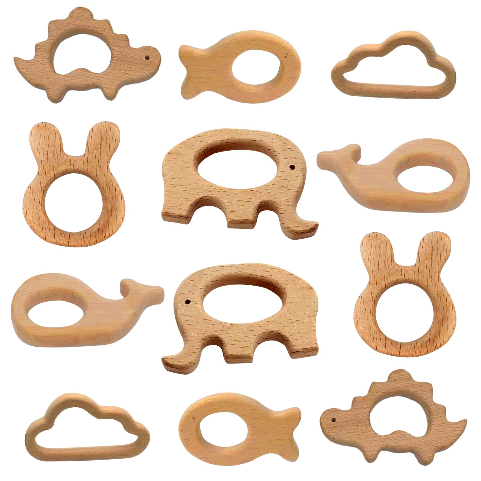 OSTTRPO 12-Pcs Baby Teether Toys,Wooden Teethers for Babies - Wooden Animal Toys, Teething Rings, Toddler Chew Toys?Baby Teething Rings and Wooden