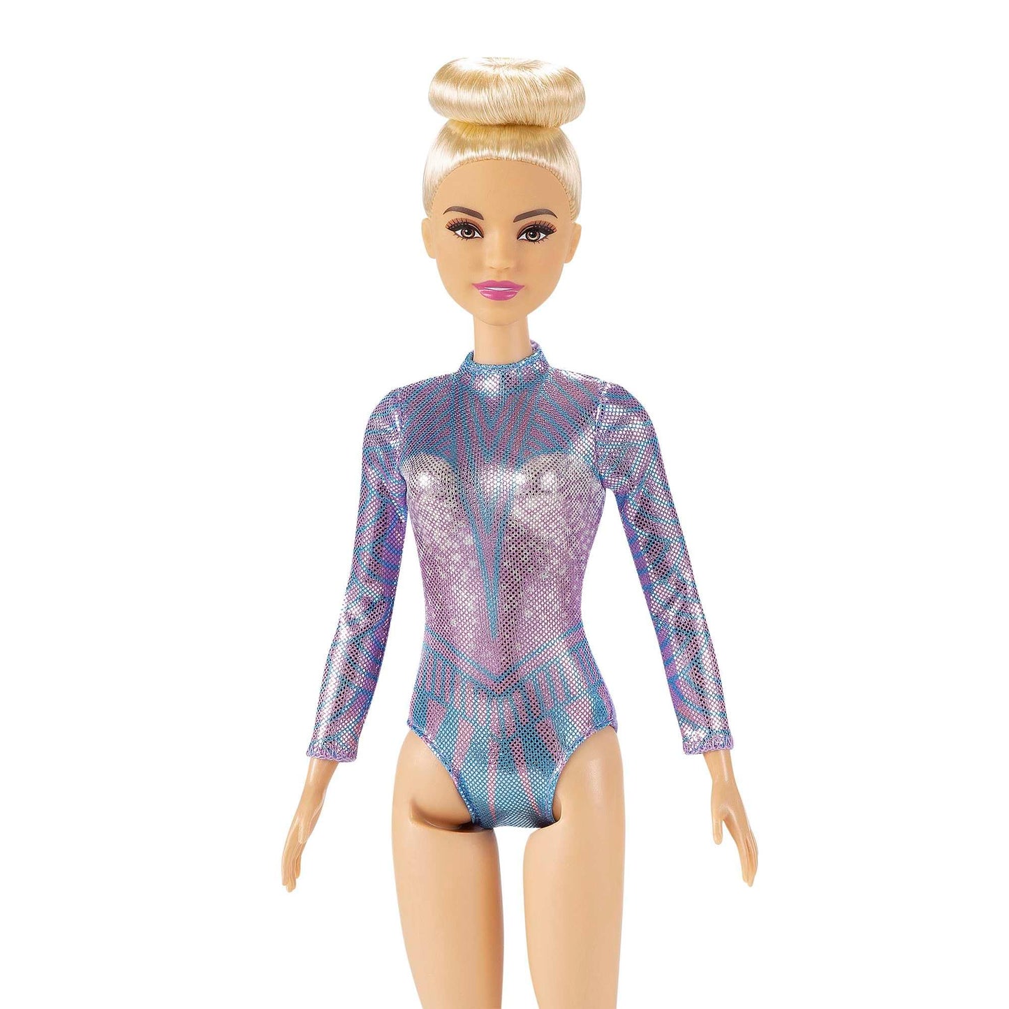 Barbie Rhythmic Gymnast Blonde Doll (12-in/30.40-cm) with Colorful Metallic Leotard, 2 Clubs & Ribbon Accessory, for Ages 3 Years Old & Up