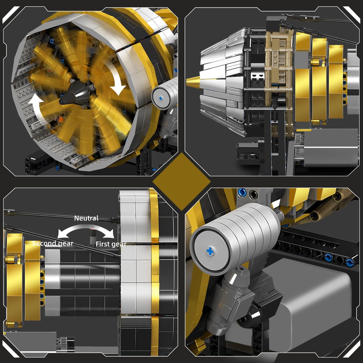 Mould King City Aircraft Engine Building Set-Turbojet Engine Model That Runs with Motor-Collectible Blocks Kit for Adults -Mechanical Science