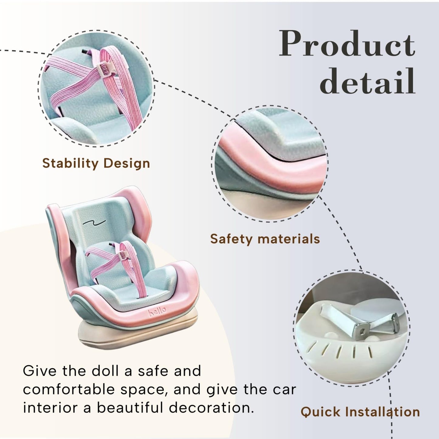 Doll Car Seat for 17cm Dolls, Cute Toy Car Seat with Clip and Removable Magnetic Base Stand, Car Interior Decor for Doll Toy Ornament Display (Blue