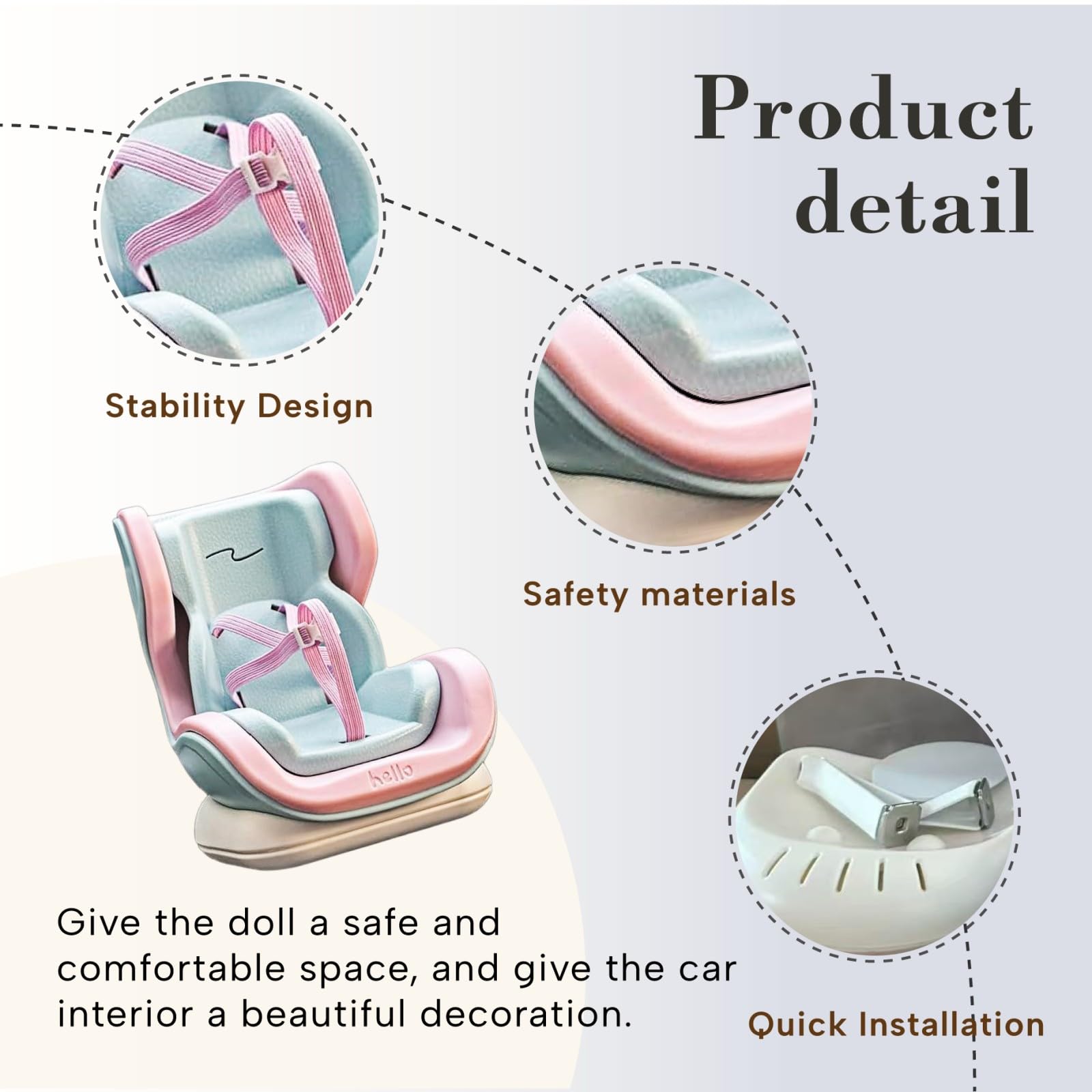 Doll Car Seat for 17cm Dolls, Cute Toy Car Seat with Clip and Removable Magnetic Base Stand, Car Interior Decor for Doll Toy Ornament Display (Blue