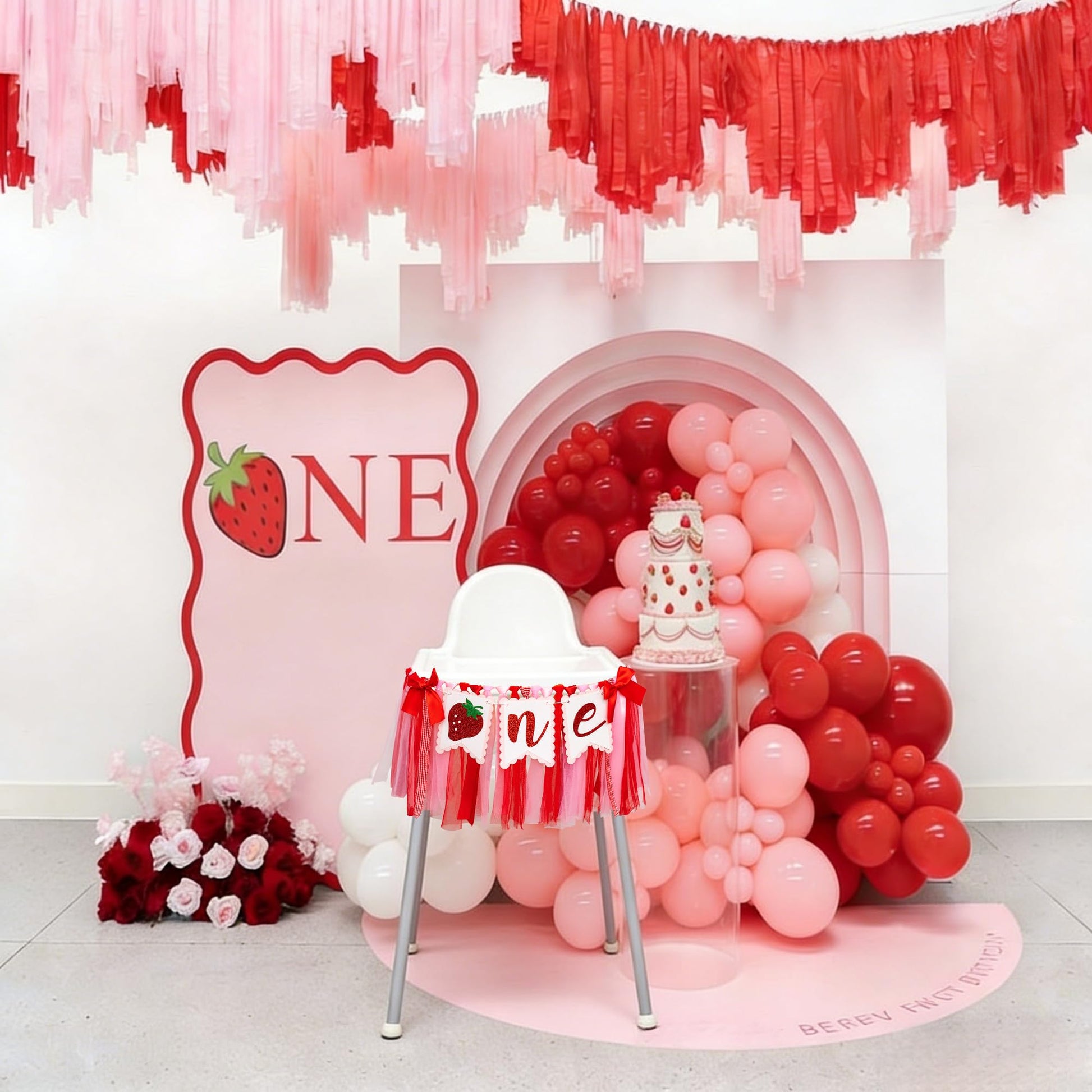 Strawberry High Chair Banner 1st Birthday