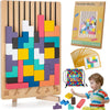 Wooden Stacking Toys 3D Puzzles - Russian Brain Pattern Blocks with Cards & Bag - Montessori Toys for 3-8 Year Old, Color Stack Game Board