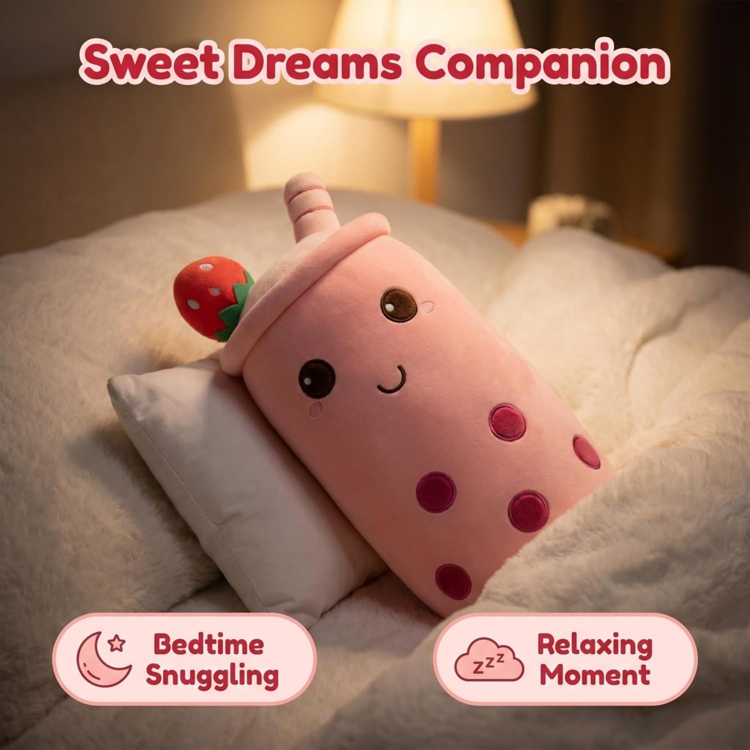 OPHRBU 16-Inch Pink Bubble Tea Plush Pillow Soft Stuffed Toy Gift