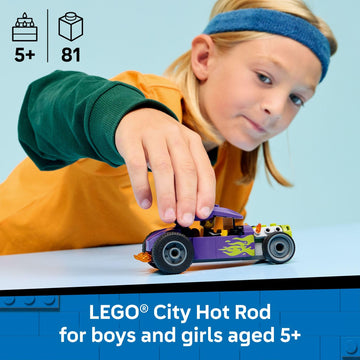 LEGO City Hot Rod Race Car Building Toy for Kids - Pretend Play Set for Boys & Girls, Ages 5+ - Toy Car W/Racecar Driver Minfigure - Gift Idea
