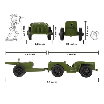 TimMee Combat Patrol Willys & Artillery - OD Green 4pc Playset USA Made