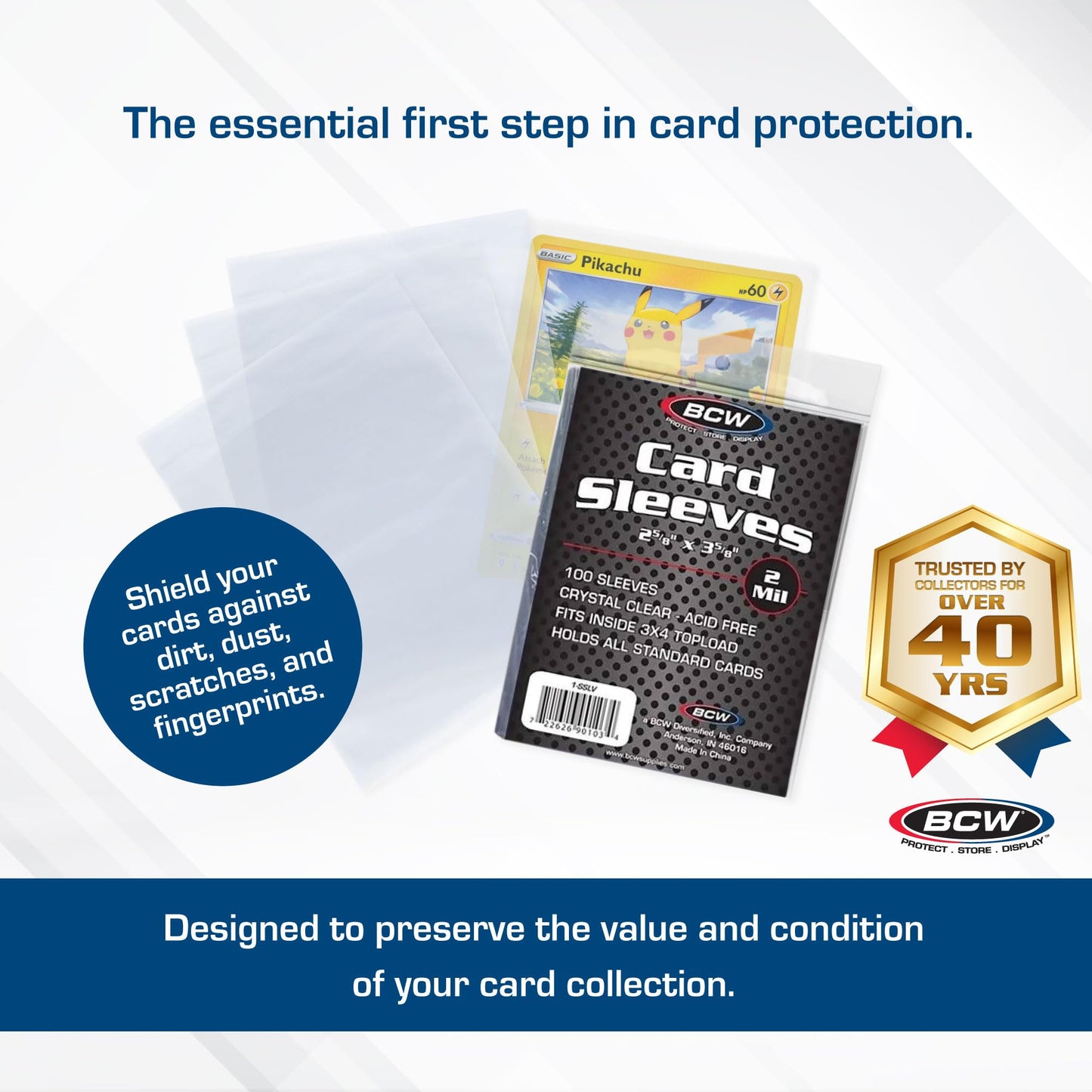 BCW Penny Sleeves - 1000 Crystal Clear Acid-Free Sleeves - 2-5/8" x 3-5/8" | for Trading Cards - Baseball, Basketball, Football, Hockey, Pokemon, MTG