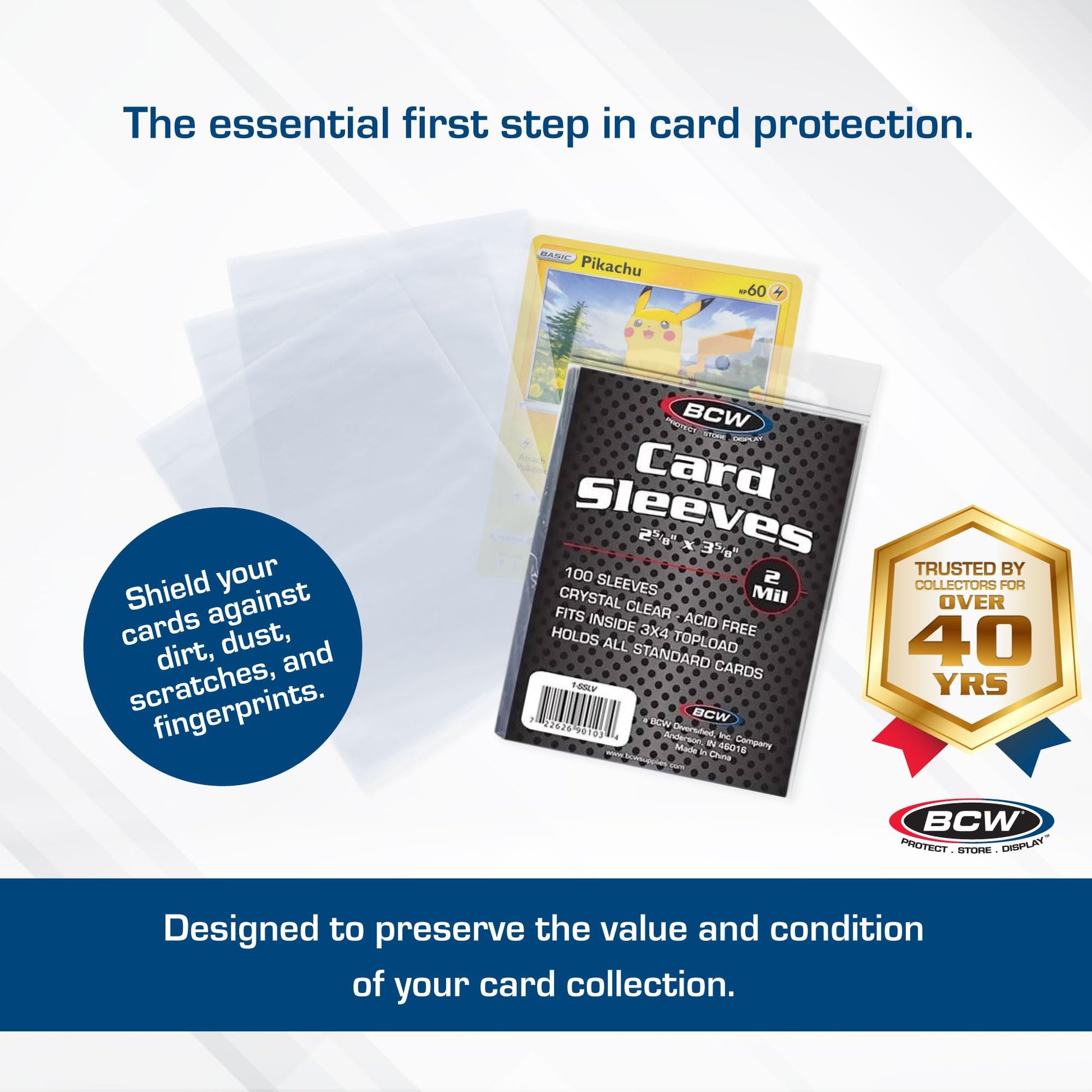 BCW Standard Penny Sleeves - 1500 Count | 2-5/8" x 3-5/8" Crystal Clear, Acid-Free | for Trading Cards - Baseball, Basketball, Football, Hockey