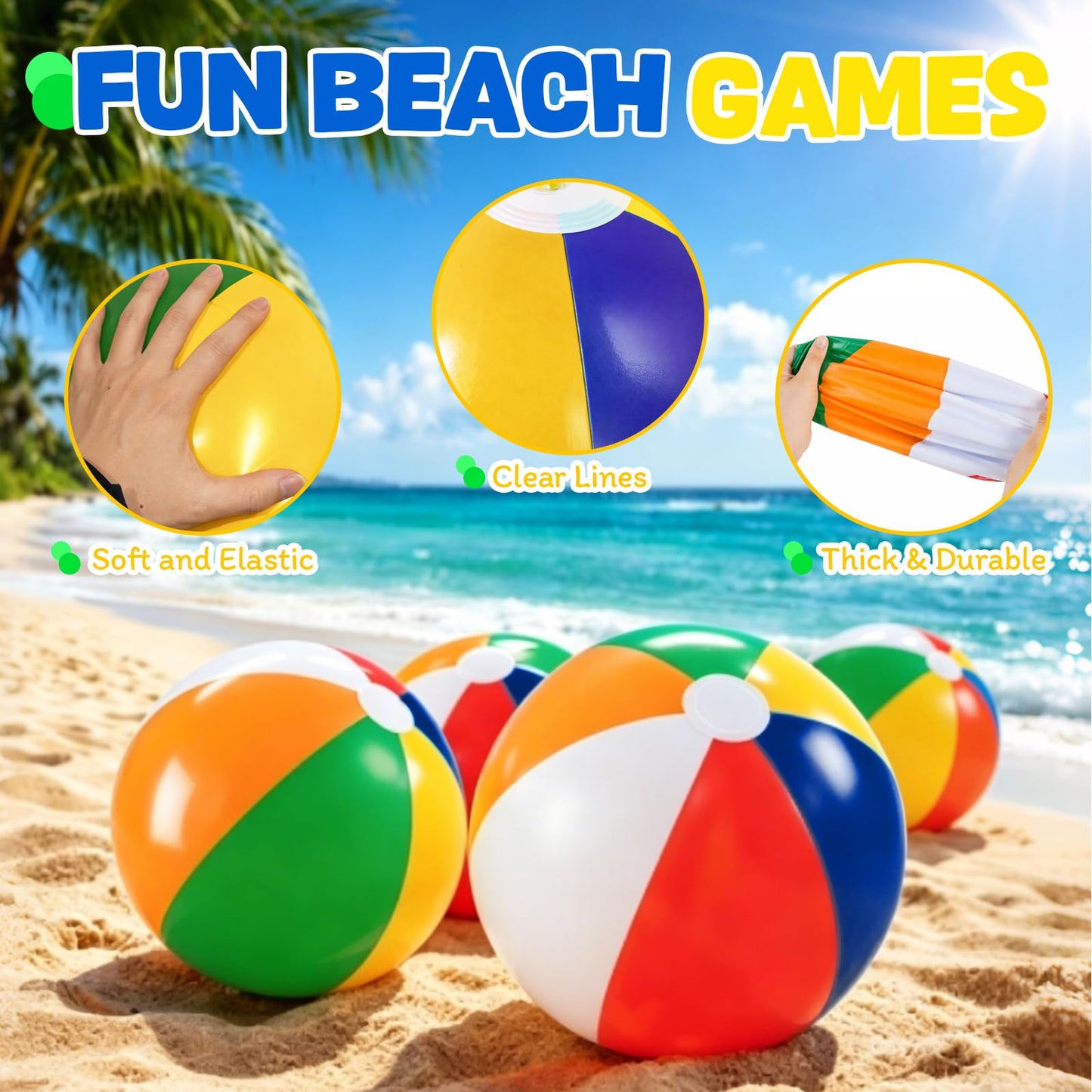 YANLIFY Beach Balls Rainbow Color Pool Toys for Swimming Pool, Summer Water Games Large Inflatable Beach Toys for Birthday Party (Beach Balls (4 PCS